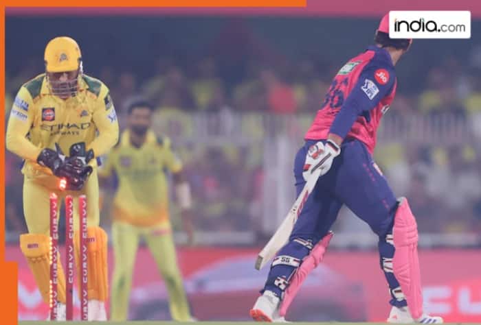 mahendra singh dhoni, ravichandran ashwin, nitish rana, ipl 2025, chennai super kings, rajasthan royals, ms dhoni stumping video, cricket, cricket news, sports news