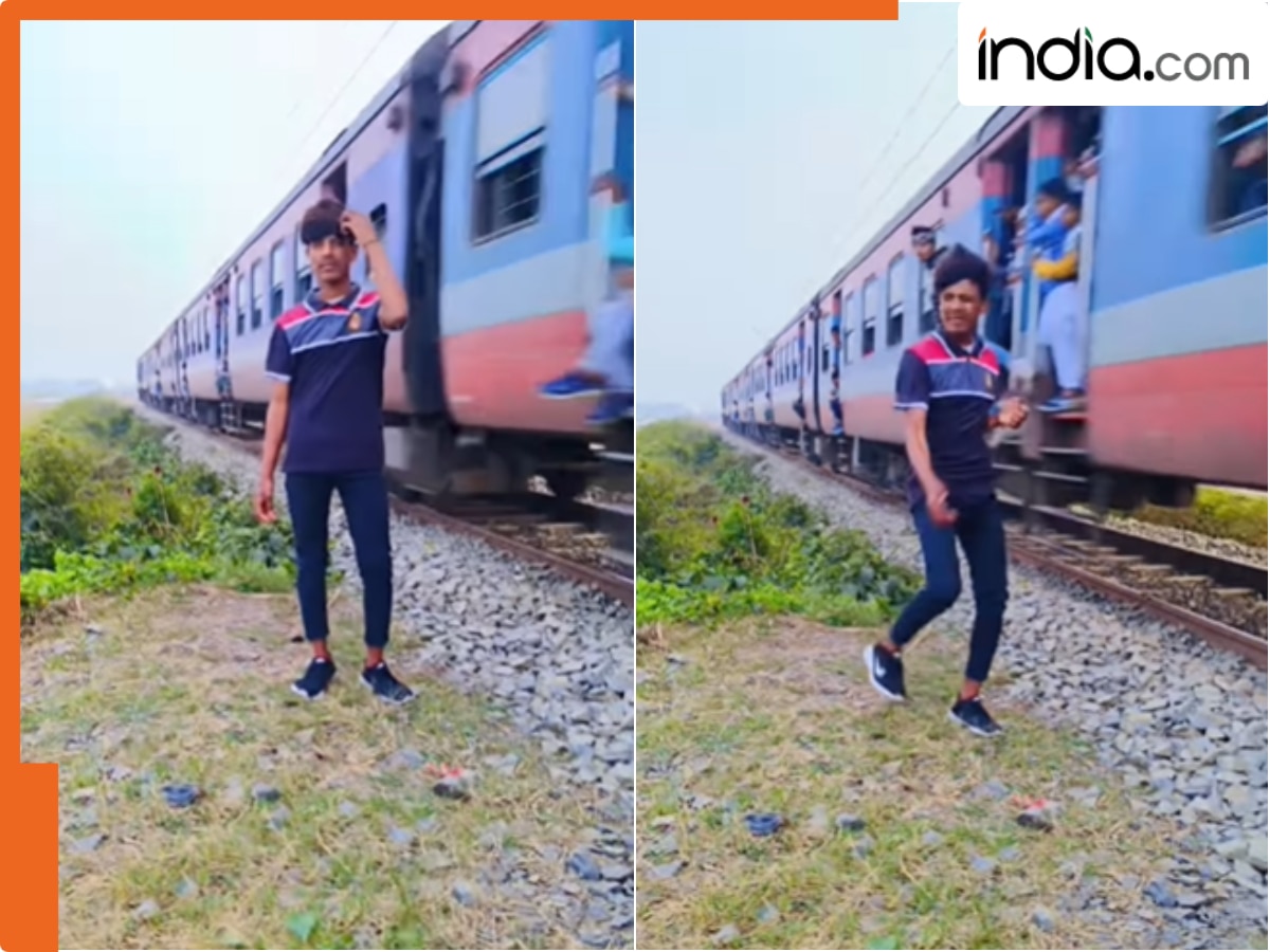 पटरी किनारे बना रहा था रील, स्पीड से गुजरती ट्रेन से यात्री ने मारी जोरदार लात! Viral Video देख उड़ जाएंगे होश