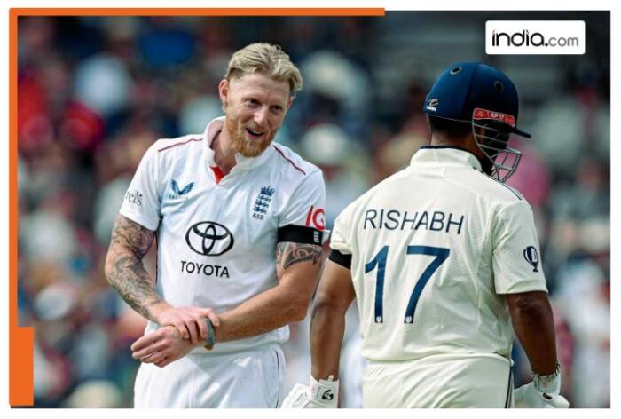 Rishabh Pant, Rishabh Pant boundary, Rishabh Pant boundary off second ball, Rishabh Pant boundary reaction, ben stokes reaction to rishabh pant boundary, ind vs eng, india vs england, Rishabh Pant shot Ben Stokes Leeds Test, Rishabh Pant unpredictable batting style, India vs England 1st Test Day 1 Tea score, Yashasvi Jaiswal century Shubman Gill fifty partnership, India 215/2 Tea Headingley Test, Rishabh Pant six over Stokes' head, Pant steps out second ball, Ben Stokes reaction to Pant's six