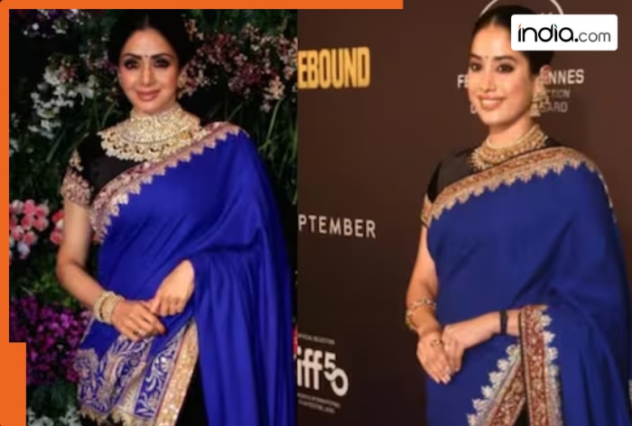 Janhvi Kapoor reminds of Sridevi, wears her mother’s blue saree at special screening of ‘Homebound’, video goes viral