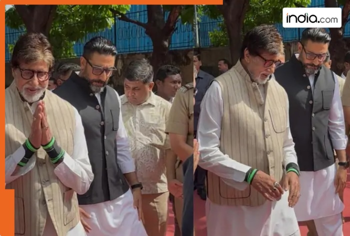 Amitabh Bachchan and Abhishek Bachchan arrive to bid farewell to ad guru Piyush Pandey, Watch viral video