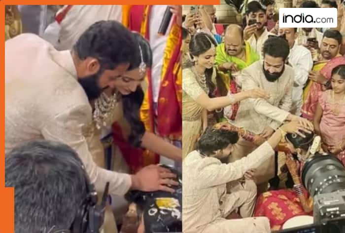 Jr NTR marks his attendance at brother-in-law Nithiin’s wedding with wife, performs jiju duties – WATCH