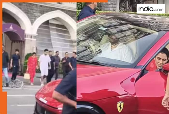 Akash Ambani drives his Rs 5.5 crore Ferrari with Shloka Mehta after breakfast at Taj Mahal Palace; Watch video