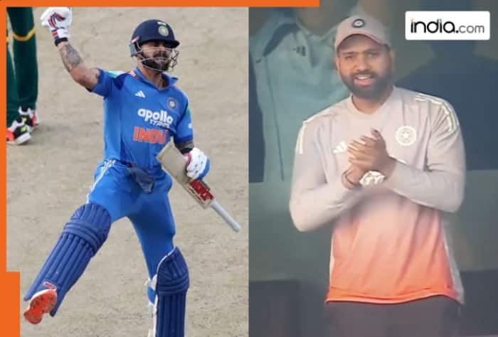 Rohit Sharma celebration, Virat Kohli 52nd ODI hundred, Rohit Kohli partnership, India vs South Africa Ranchi ODI, Kohli century viral video, Rohit Sharma record sixes, Marco Jansen Kohli hundred, India 349 for 8 Ranchi ODI, cricket news, sports news