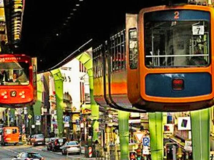 Wuppertal Schwebebahn  an upside down train in Germany