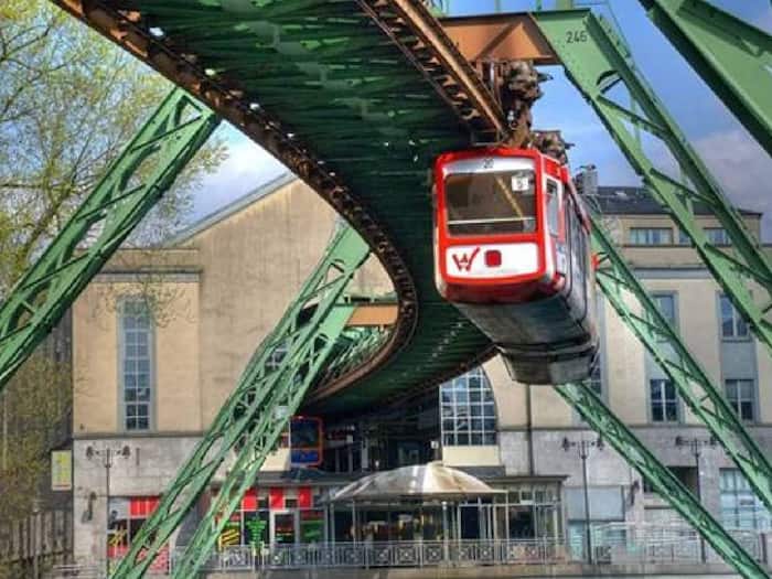 Wuppertal Schwebebahn  an upside down train in Germany