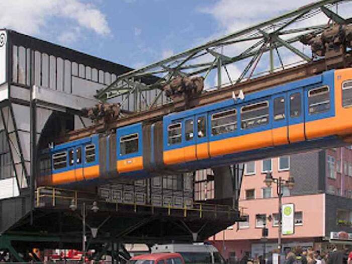 Wuppertal Schwebebahn  an upside down train in Germany