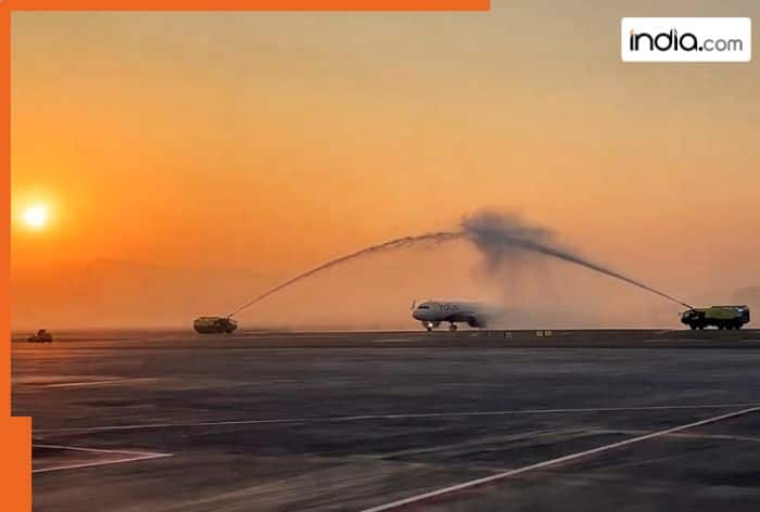Navi Mumbai International Airport starts commercial flight operations, first flight gets water salute| Watch video