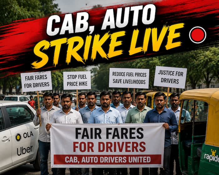 Cab, Auto Strike Live: Three-day protest over rising fuel prices begins today; Ola, Uber, and Rapido services to be hit