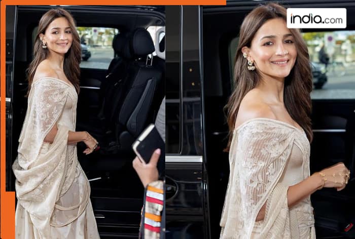 Alia Bhatt stuns at Cannes 2026 in ivory saree-inspired couture with nose pin and ethnic jewellery- See pics