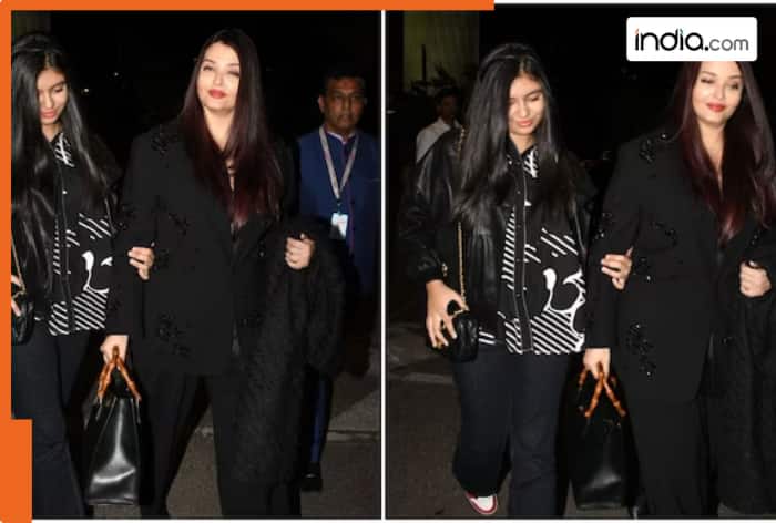 Aishwarya Rai Bachchan serves royal vibes in all black with daughter Aaradhya as they jet off for Cannes 2026 - Watch