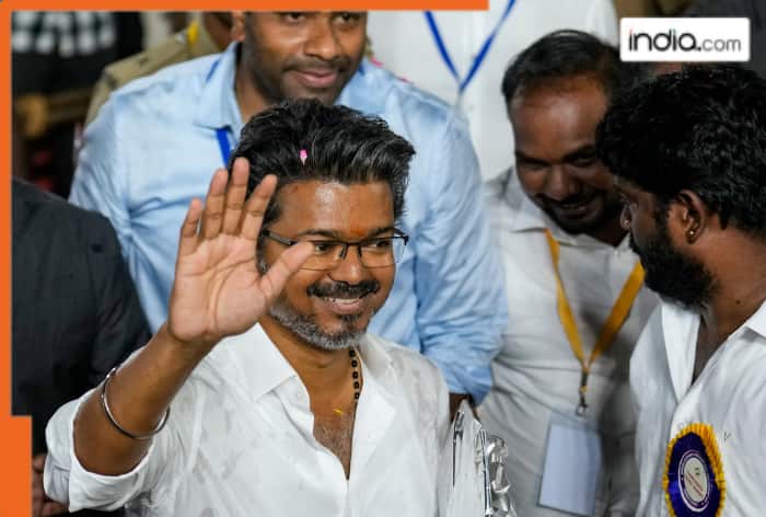 Vijay, outside a centre as he leads in vote counting for Tamil Nadu Assembly elections