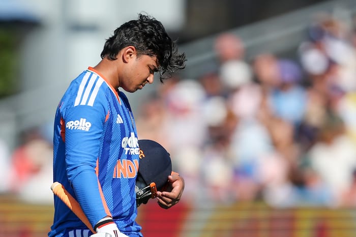 Vaibhav Suryavanshi walks off the field after his dismissal