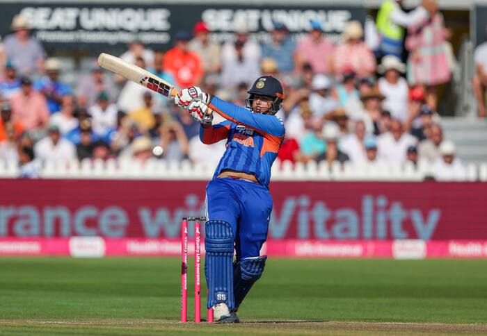 Vaibhav Suryavanshi plays a shot during the fourth T20