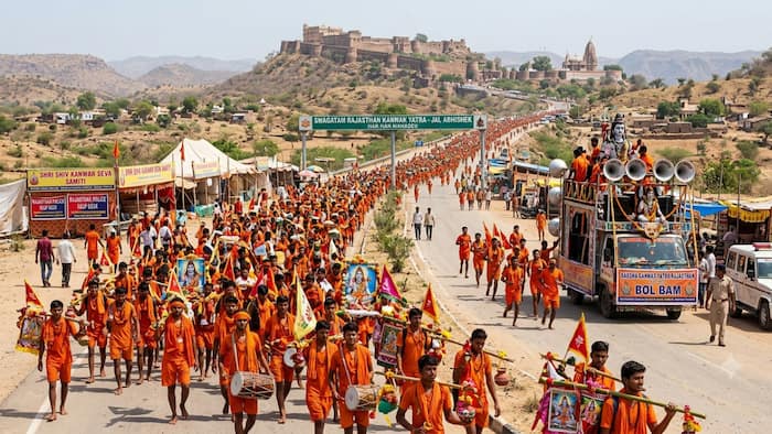 hockey sticks, trishuls, baseball bats, sharp objects, Rajasthan Police, Kanwar Yatra, Rajasthan, Haridwar, Sawan, Kanwar, weapon, alcohol, communal harmony, tridents, Kanwariyas, Delhi-Dehradun Expressway, DJ systems, LPG cylinders, Gangajal, Aadhaar cards, Voter IDs, social media