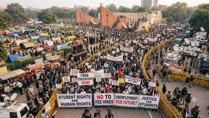Who started protest at Jantar Mantar