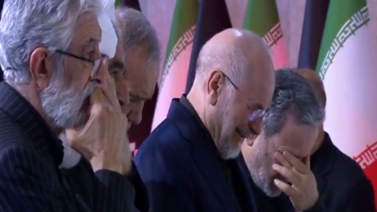 Iranian Foreign Minister Araghchi, Speaker Ghalibaf moved to tears during former Iran Supreme leader Khamenei’s funeral ceremony; Watch