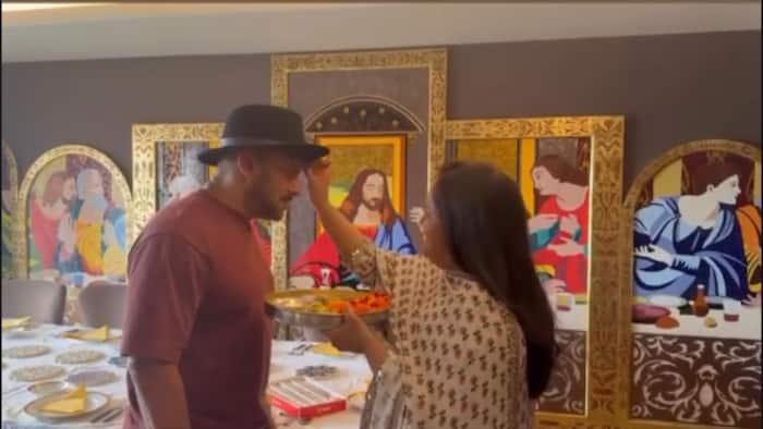 Arpita Khan ties rakhi To Salman Khan in front of Jesus’ Last Supper painting, internet calls it 'Most secular video' - Check reactions
