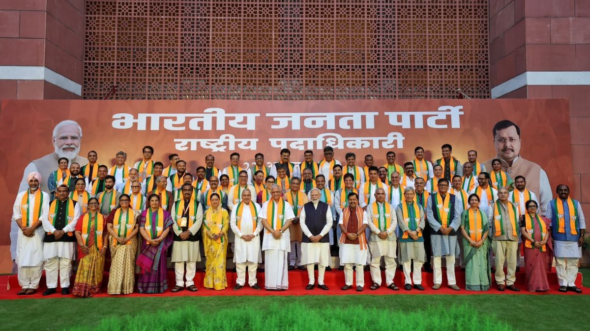PM Modi meets BJP national office bearers at party headquarters under Nitin Nabin’s presidency