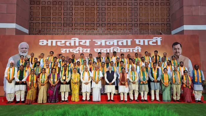 PM Modi meets BJP national office bearers at party headquarters under Nitin Nabin’s presidency