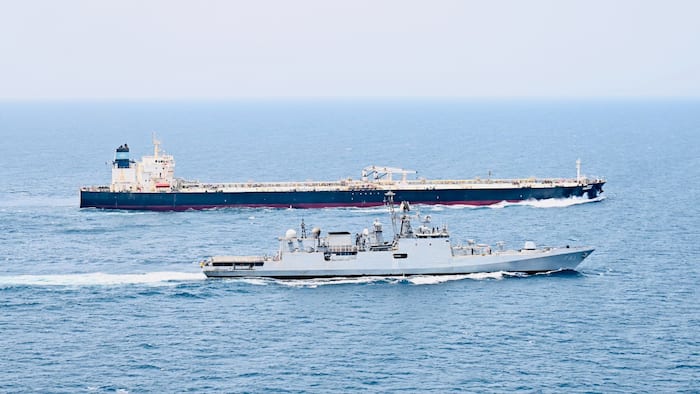 Indian Navy, crude oil tankers, sea, Naval warships, high-risk maritime zone, energy supplies, INS Trishul, INS Aditya, MT Compass, MT Thalatta, Bab-el-Mandeb Strait, Red Sea, Gulf of Aden, Indian Ocean, INS Imphal