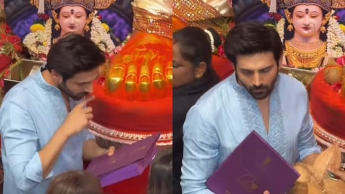Kartik Aaryan takes National Award to Lalbaugcha Raja, seeks Bappa's blessings - Watch video