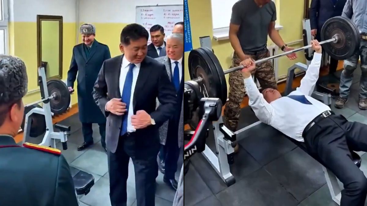 Mongolischer Präsident zieht Jacke aus und stemmt 100 kg 20 Mal | Viral
