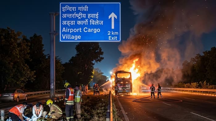 9 killed, several passengers trapped inside after moving bus catches fire on Yamuna Expressway near Jewar airport