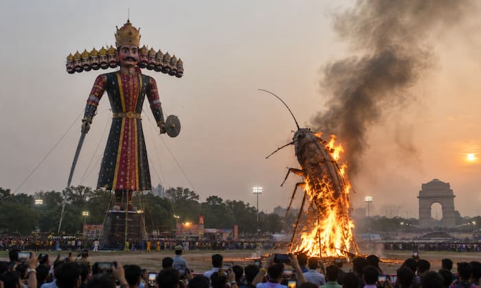 Delhi Vijayadashami twist: Pitampura Ramlila to torch giant cockroach effigy with Ravan amid CJP protest