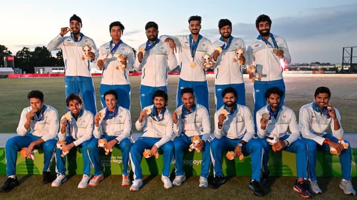 India cricket team with gold medal at Asian Games 2026
