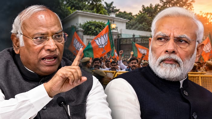 BJP holds protest near Kharge's residence for 'insulting' PM Modi; Rajnath Singh calls Congress leader's statement...