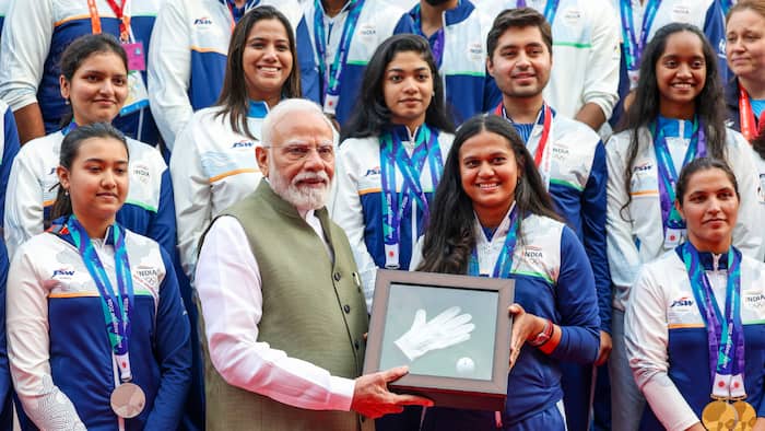 PM Narendra Modi interacts with Asian Games 2026 medallist